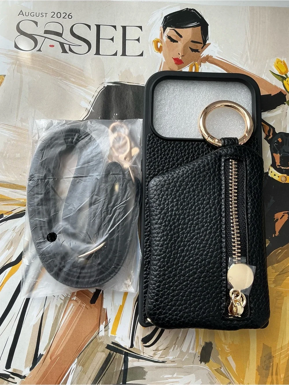 iPhone 17 Pro Black Pouch Case with Strap